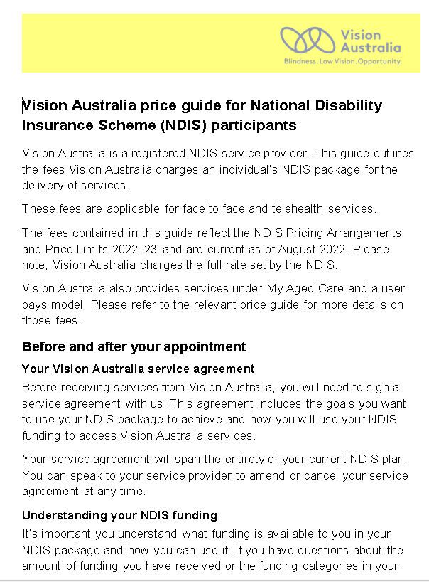 NDIS Vision Australia. Blindness and low vision services